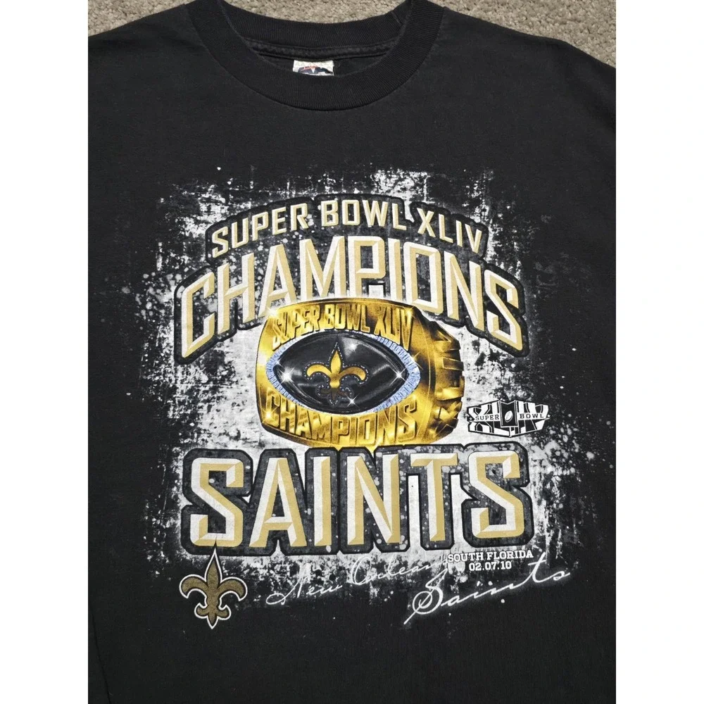Y2K New Orleans Saints‎ Super Bowl 44 Championship Ring Long Sleeve Shirt Mens L
